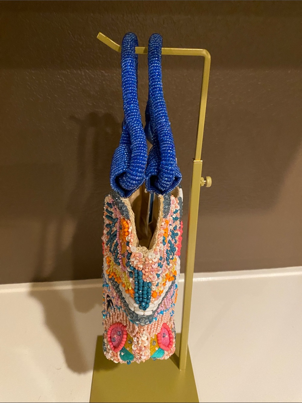 New Colorful Beaded Bag with Blue Handles - Picture 4 of 9